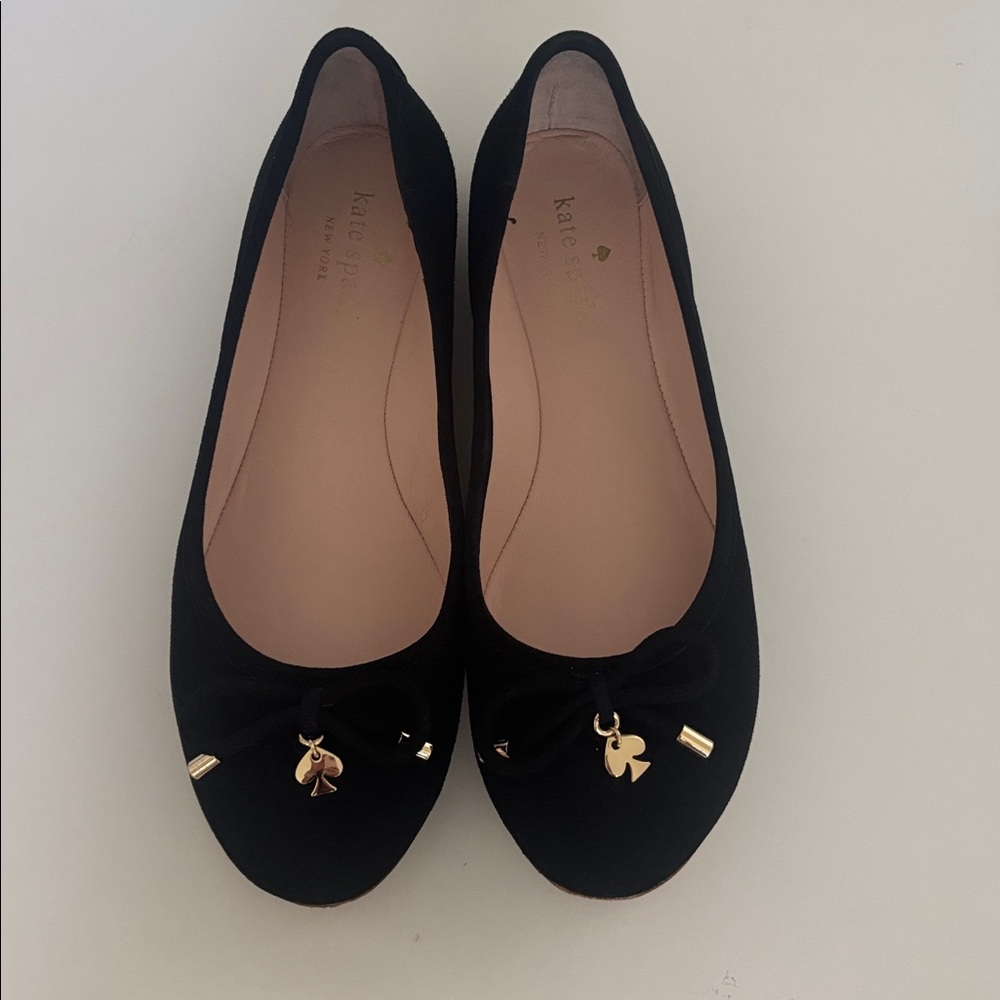 Kate Spade Black suede Flats with Gold Charm